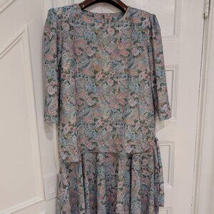 California Looks Women's Floral Pastel Blue Pink Dress 3/4 Sleeves Size 18WP